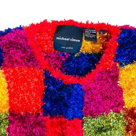 Michael Simon Vintage 90s Women’s Sz M Multicolor Shag Cardigan Sweater Whimsy - Picture 4 of 14